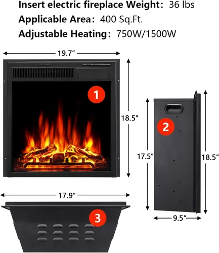 Vista 4 de Chimenea eléctrica con chimenea envolvente de madera, control remoto, llama LED ajustable, chimenea independiente de 750 W/1500 W (blanco perlado)