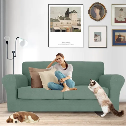 Vista 25 de MAXIJIN 2 piezas de fundas para silla con brazos, funda para silla de sofá para sala de estar, funda elástica para perros para una silla con 1 cojín