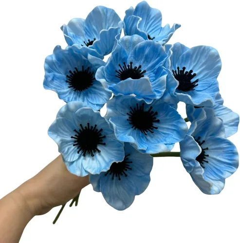 Vista 8 de Rikyo 10 ramos de flores artificiales de 11 pulgadas, flores de amapola, anémona sintética de poliuretano, flores silvestres falsas para mesa