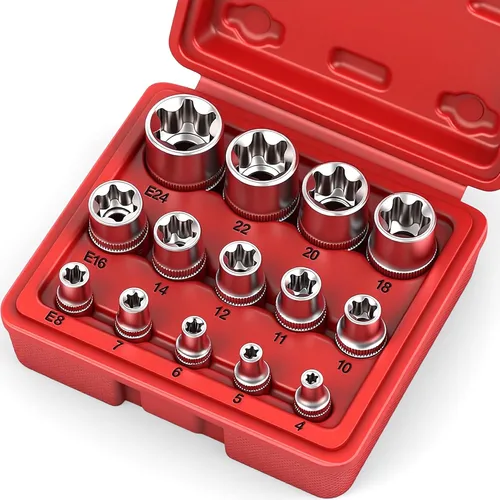 Vista 12 de SEDY Juego de llaves de vaso E-Torx de 11 piezas – Juego de enchufes de estrella con riel de enchufe, enchufe externo Torx con organizador, juego