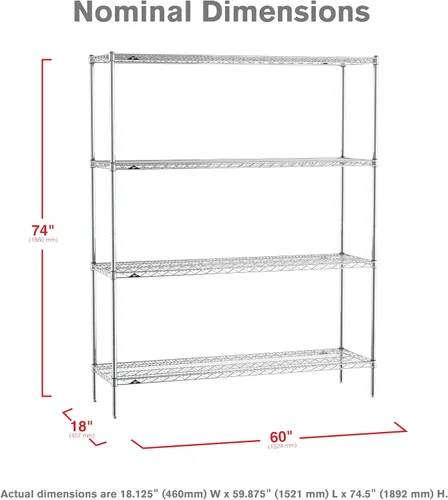 Vista 2 de Metro EZ1860NC-4 Super Erecta - Estantería de alambre industrial Paquete de Conveniencia de 4 estantes, cromado, 18" x 60" x 74.5
