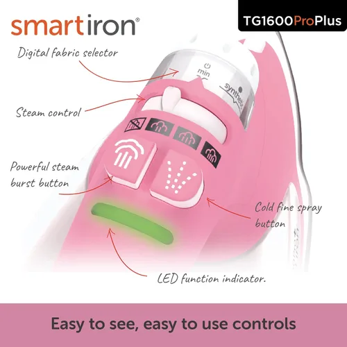 Vista 7 de Oliso TG1600 Pro Plus SmartIron de 1800 vatios con elevación automática y protector de suela de hierro de silicona Oliso Solemate para hierros