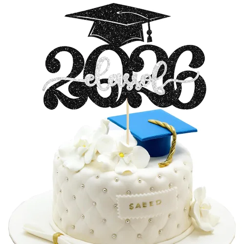 Vista 21 de Gyufise 1 decoración de pastel de graduación azul 2024 de felicitaciones para tartas de graduación 2024, decoración de pastel con purpurina