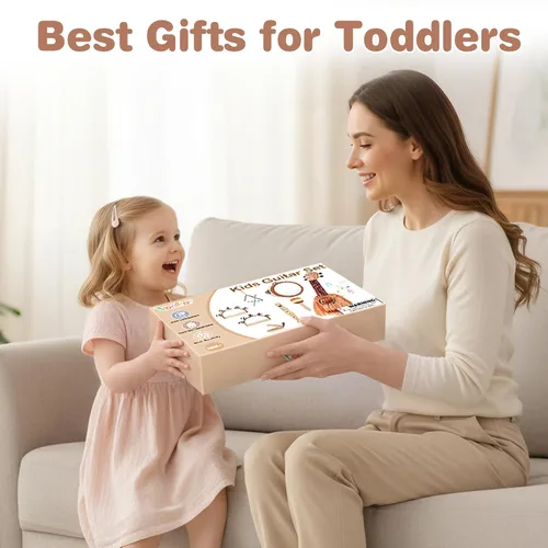Vista 5 de Conjunto de Guitarra para Niños - Juguetes Musicales para Regalos de Cumpleaños de Niños de 2 3 Años, Juguetes Montessori para Niñas de 2 Años
