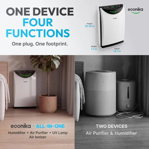 Vista 4 de Humidificador 4 en 1 y purificador de aire en una habitación grande, purificador de aire HEPA Combo con luz UV, limpiador de habitación grande