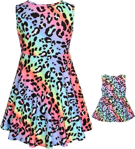 Vista 2 de JESKIDS Vestidos a juego para muñecas y niñas, vestido de unicornio sin mangas, vestido de verano de 18 pulgadas, muñeca de 3 a 9 años