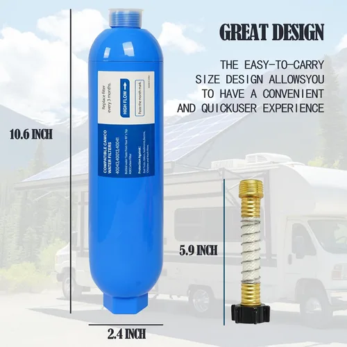Vista 2 de Paquete de 2 filtros de agua para caravana con 2 protectores de manguera flexible, reduce mal sabor, olores, óxido, cloro, fluoruro y sedimentos