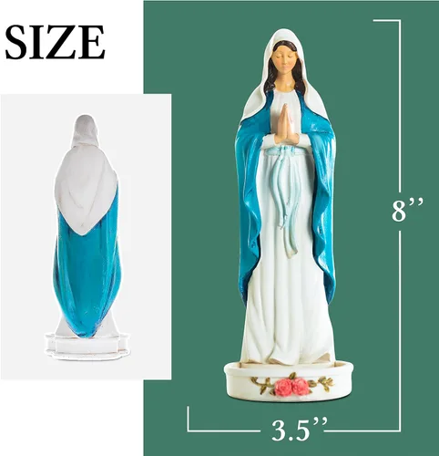 Vista 2 de Estatua de soporte para rosario de Virgen María, 8 pulgadas, decoración católica de Madonna Blessed Mother Mary, regalo de rosario para mujeres
