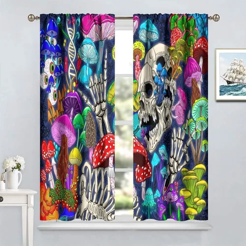 Vista 64 de Cortinas góticas de bosque de cuervos, para Halloween, espeluznante, negro, cuervo negro, alas oscuras, suspenso, bolsillo para barra, cortinas