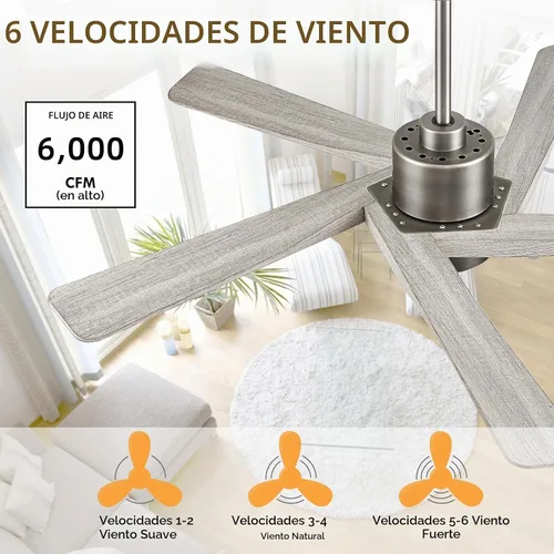 Vista 6 de WINGBO Ventilador de techo ABS DC de 54 pulgadas con luces, ventilador de techo de grano de madera ABS de 5 aspas con control remoto, motor CC
