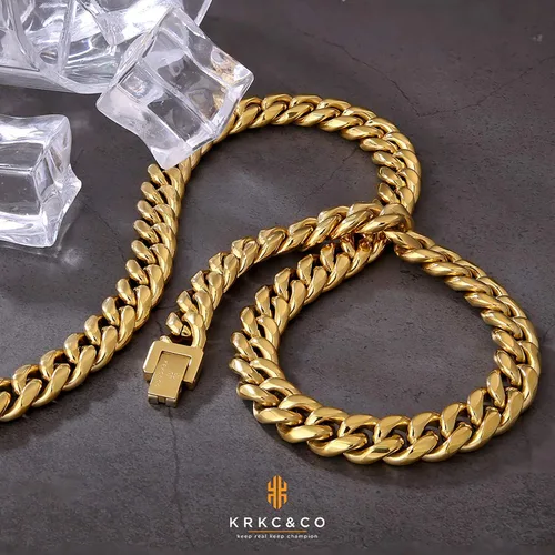 Vista 4 de KRKC&CO - Cadena de eslabones cubanos de 810120.551 in para hombre, cadena de eslabones cubanos de oro de 18 quilates, joyería para hombre