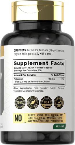 Vista 2 de Carlyle Citrato de Potasio 99mg 200 Cápsulas Suplemento sin OMG y sin gluten