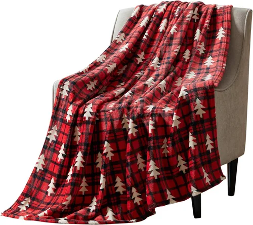 Vista 41 de Manta de Forro Polar para las Fiestas Navideñas: Corona Tradicional de Decoración del Hogar con Saludos Cheers Merry Peace Joy sobre Fondo Beige