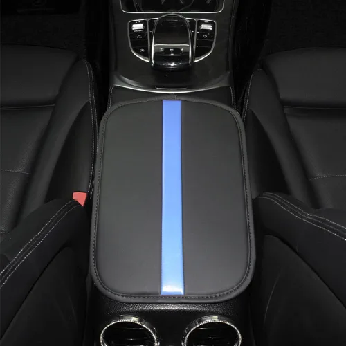 Vista 4 de Tapete para reposabrazos de automóvil, funda de cuero sintético, cubierta de consola central universal, impermeable, accesorios interiores de Azul