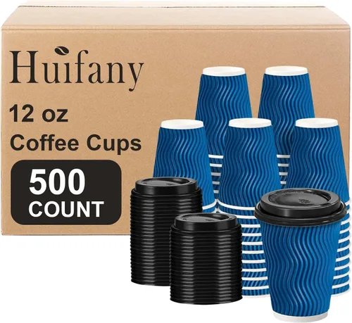 Vista 17 de Tazas de café desechables de 12 onzas con tapas, tazas de papel de café con tapas para llevar, tazas calientes aisladas para bebidas calientes