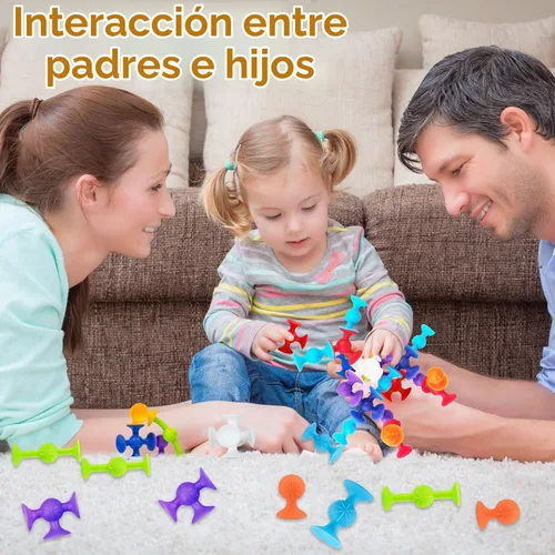 Vista 5 de Juego de construcción de 48 piezas de juguetes de ventosa, bloques de construcción de silicona, divertidos juguetes de baño para niños, artículos