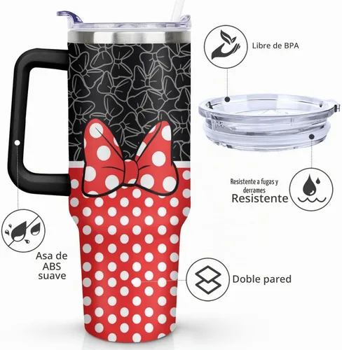 Vista 2 de Sunmdecor Vaso de 40 onzas con asa y pajitas de silicona, vaso aislado de café con asa, vaso de 40 onzas con asa