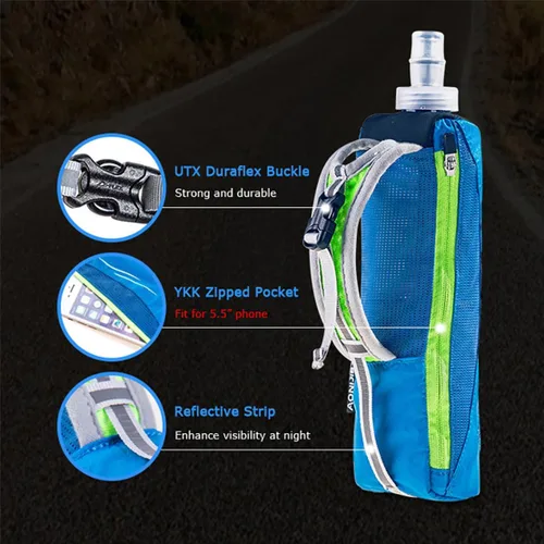 Vista 4 de AWKSPORTS Handheld Soft Water Bottle Collapsible for Running, Hand Strap Hydration Pack with 450ml Handheld Soft Flask Water Bottle (A1#Black)
