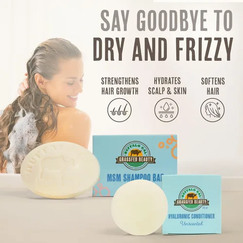 Vista 4 de MSM + Tallow Shampoo & Conditioner Bar Set – Sin perfume – Sin sulfato – Sistema de cuidado del cabello sin silicona para un cabello suave, liso