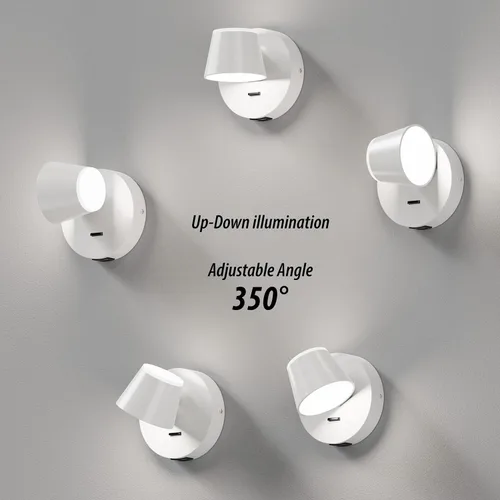 Vista 4 de URSOLA Aplique de pared LED con interruptor de encendido/apagado, puerto de carga USB, lámpara de pared cableada de 110 voltios, apliques giratorios