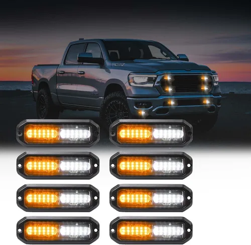 Vista 11 de WINECO Luces estroboscópicas LED ámbar para camiones, 8 piezas, 12 luces LED estroboscópicas intermitentes de montaje en superficie, kit de luces