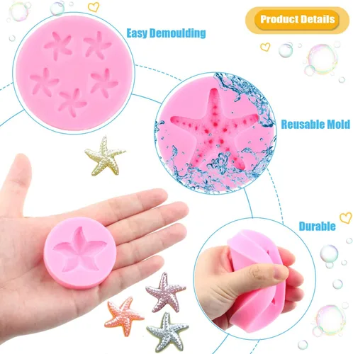 Vista 3 de Molde de silicona para fondant de temática marina, molde de silicona para estrellas de mar, mini moldes para hornear para decoración de tartas