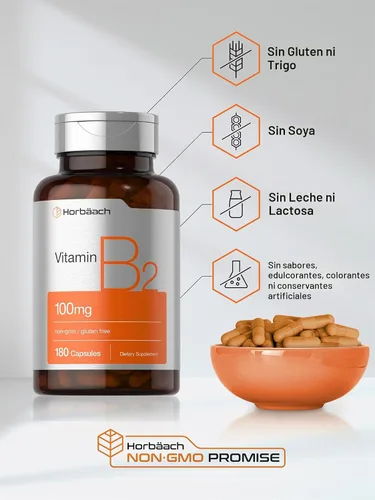 Vista 5 de Horbäach Vitamina B2 100mg 180 Cápsulas Suplemento de riboflavina