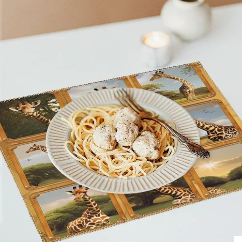 Vista 6 de Animal Giraffe Placemats Set of 6 Resistant Table Mats Washable Place Mats for Dinner Party Table Decoration