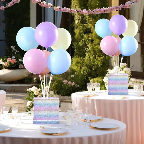 Vista 3 de Centros de mesa de globos pastel, soporte de globos arcoíris para mesa, baby shower, unicornio, fiesta de cumpleaños, decoración de mesa