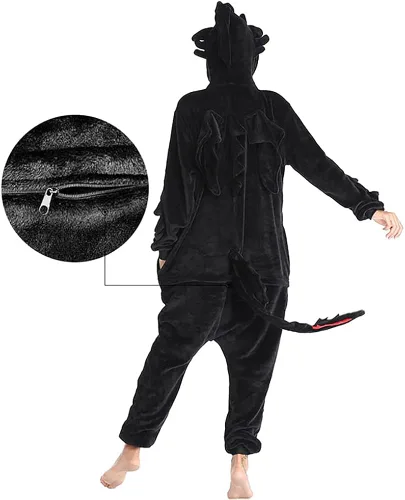 Vista 2 de Disfraz de dragón negro para mujer pijama de Halloween