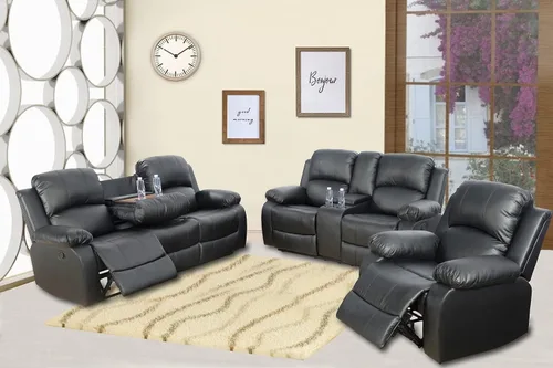 Vista 2 de Juego de muebles de cuero regenerado para sala de estar, juego de sofá reclinable, juego de muebles de dos plazas en sala de estar, sofá reclinable