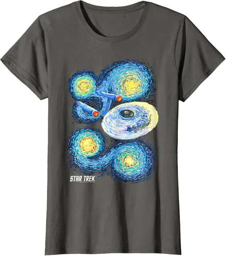 Vista 7 de Star Trek Camiseta de pintura de noche estrellada de la serie original, Negro, S