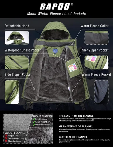 Vista 3 de Chaqueta de esquí de invierno para hombre, chaqueta de lluvia impermeable a prueba de viento