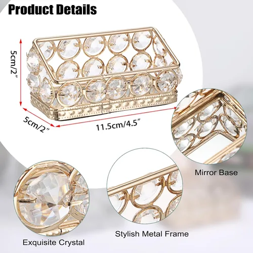 Vista 3 de Hipiwe Paquete de 2 soportes para tarjetas de visita de cristal de metal dorado para escritorio, oficina, organizador de almacenamiento de tarjetas