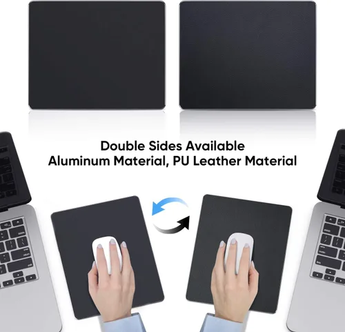 Vista 4 de Alfombrilla de mouse, de aluminio duro de metal negro, de doble cara, impermeable, de control rápido y preciso, alfombrilla de mouse para oficina