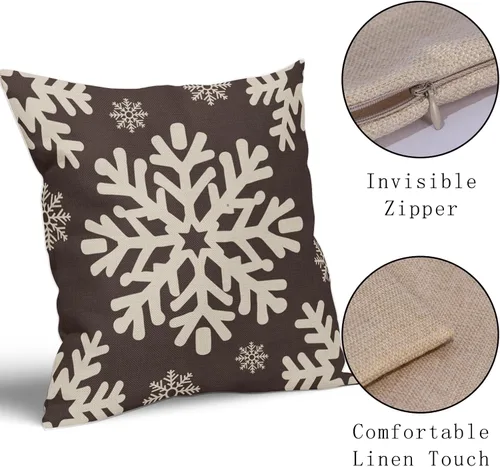 Vista 145 de Fundas de almohada decorativas de Navidad negras 40x40 cm con copos de nieve blancos de Navidad, juego de 2, temática rústica de invierno