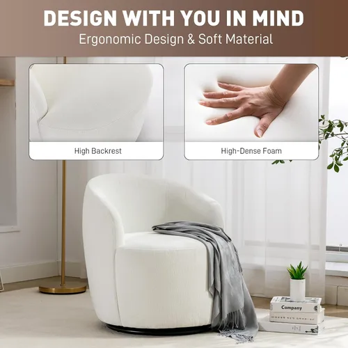 Vista 4 de Wrofly Silla giratoria de barril moderna, cómoda silla giratoria Boucle, cómoda silla redonda de chenilla, pequeña silla tapizada para sala