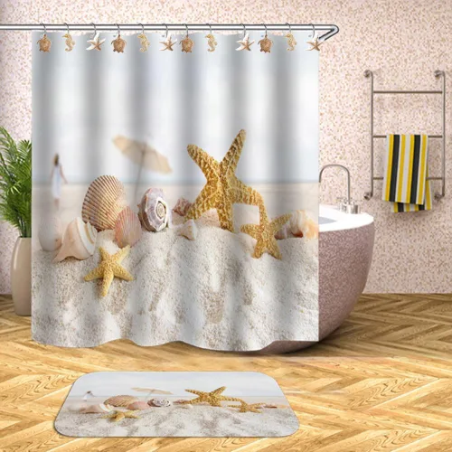 Vista 2 de YUKUNTANG Seashell - Ganchos para cortina de ducha, 12 piezas de anillos de cortina de ducha de resina decorativa antioxidante para baño, Concha
