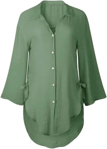 Vista 79 de Camisas de manga larga con botones para mujer, asimétricas, casuales, con cordones, túnica de gran
