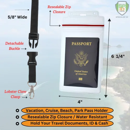 Vista 2 de Soportes para pasaporte – Paquete de 2 – Fundas resellables resistentes al agua y al desgarro y cordón de alta calidad – Inserto de 4 x 6 pulgadas