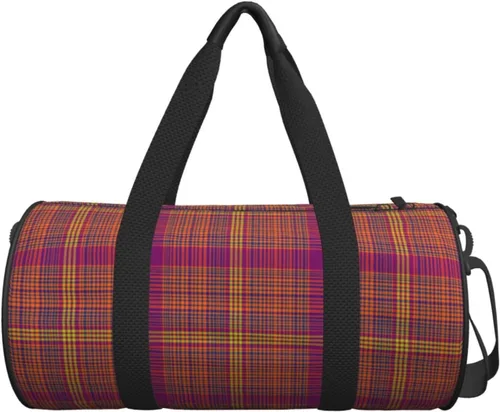 Vista 6 de Large Duffle Bag for Travel - Retro Burgundy Plaid Print Gym Bag for Women Men, Travel Foldable Bags for Women Men with Zippered Multiple Pockets