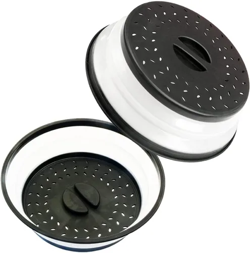 Vista 2 de Cubierta para placa de microondas de 10.5 pulgadas, redonda, ventilada, plegable, a prueba de salpicaduras con mango de fácil agarre, apta