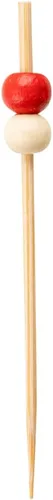 Vista 2 de Restaurantware Pinchos de comida de 2.8 pulgadas, 100 palitos de canapé con cuentas, resistentes, desechables, color rojo y crema, púas de madera