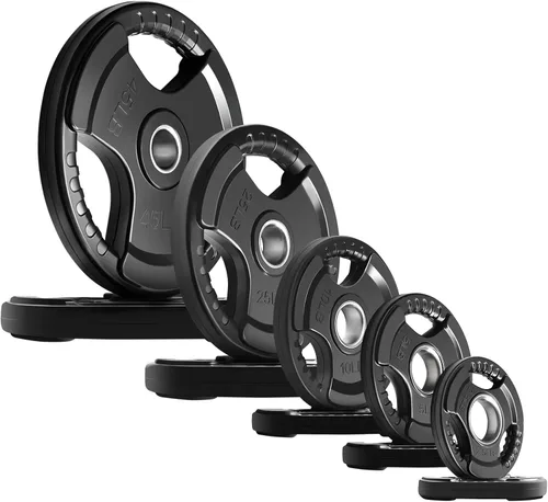 Vista 9 de RitFit Olympic Rubber Grip Weight Plates, 2-Inch Barbell Set Solid Iron Core, Rubber Coated, 2-Inch Olympic Bar Compatible, 3-Hole Grip, 2.5LB to