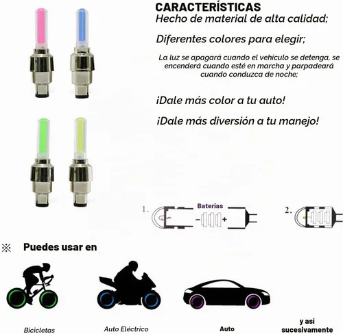 Vista 3 de BlueSunshine 20 piezas de luces LED intermitentes para tapa de válvula de neumático para coche, bicicleta, motocicleta, rueda de luz
