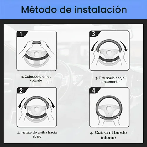 Vista 6 de Funda de cuero para volante LoyaForba, protector de volante de coche elástico universal de 38 cm, antideslizante, transpirable, sin olor, funda