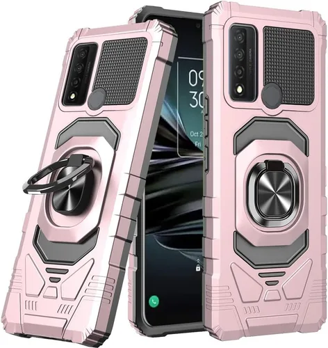 Vista 4 de Compatible con Alcatel TCL 20 XE con protector de pantalla de vidrio templado [soporte magnético de soporte de anillo de montaje en automóvil] Funda