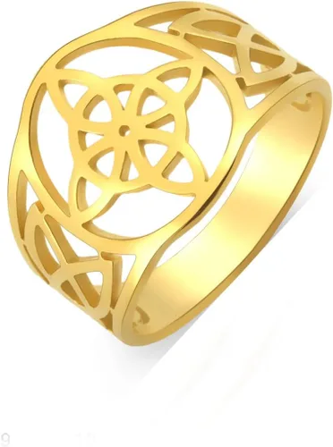 Vista 14 de UNIFT Anillo de nudo de bruja para mujer, acero inoxidable, celta, cuaternario, Wicca, estilo geométrico, anillo de nudo de brujería, amuleto