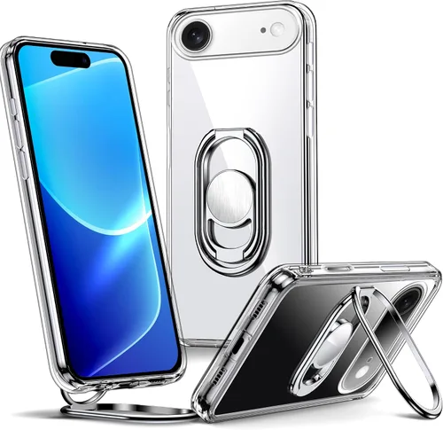 Vista 30 de Shields Up Funda para iPhone 16 Pro con Soporte, Funda de Teléfono Transparente con Soporte de Doble Anillo [Ajustable y Plegable] Cubierta