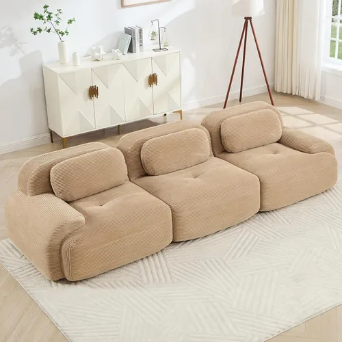 Vista 28 de Juego de sofás seccionales sin hueso de 117 pulgadas para sala de estar, modular en forma de L y sofá de 3 plazas con asiento profundo, almohadas